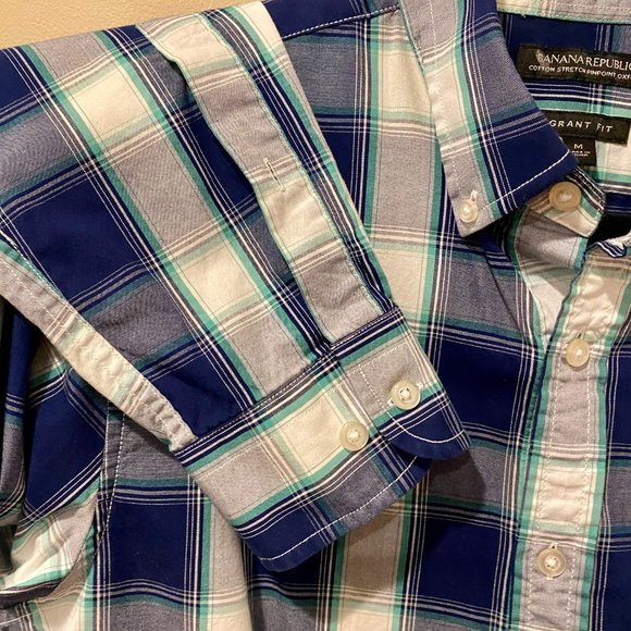 Banana Republic Pinpoint Oxford Shirt Green Plaid - Picture 4 of 9